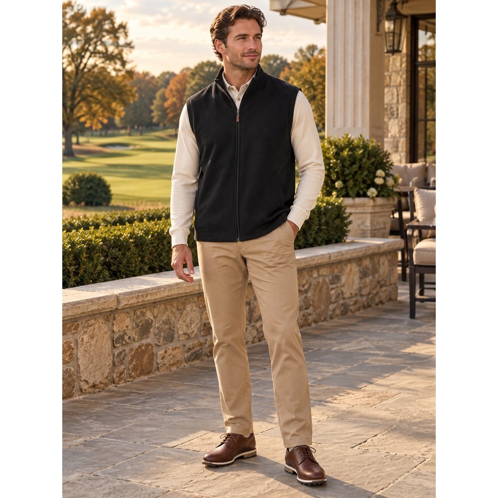 Fairway & Greene Men XL Black Wool Alpaca Full Zip Golf Vest Country Club Preppy